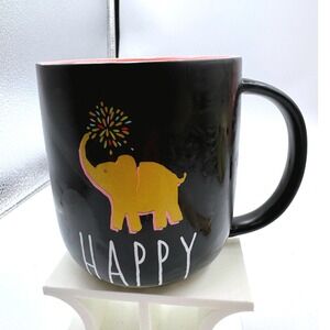Happy Elephant Matte Black Pink Ceramic Mug 18oz 532ml